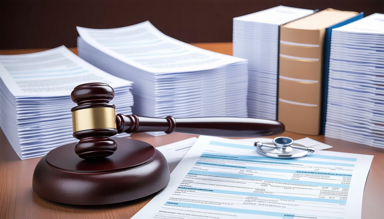 An AI algorithm processing stacks of legal documen